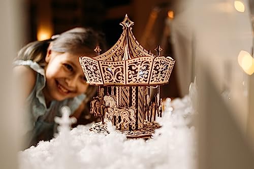 Wood Trick Parisian Carousel Wooden Music Box Kit - DIY 3D Puzzle for All Ages with Backlight - WoodArtSupply