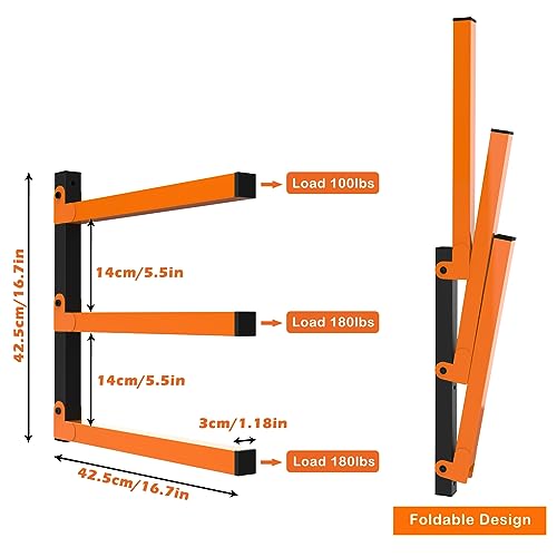 smusei 4 Pack Lumber Storage Rack 3 Level Wall Mount Wood Rack Organizer Overhead Lumber Wood Storage Metal Rack for Garage Shop Indoor Outdoor - WoodArtSupply