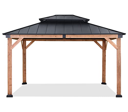 ABCCANOPY Wood Gazebo 11x13 - Outdoor Patio Wooden Gazebo with Hardtop Metal Double Roof for Garden, Backyard and Deck - WoodArtSupply