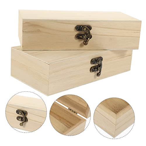 COHEALI 2pcs Box Blank Storage Box Makeup Case Organizer Earring Organizer Box Jewelry Organizer Clear Wooden Jewelry Case Unfinished Wood Box Wooden COHEALI