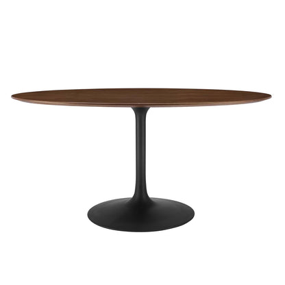 Modway Lippa 60" Oval-Shaped Mid-Century Modern Dining Table with Walnut Top and Black Base