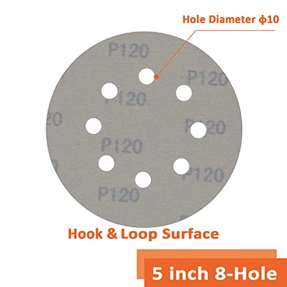 TOPXUAN Orbital Sander Pads, 5 Inch 8 Holes, Hook and Loop Dry Abrasive Gold Sandpaper, Suitable for Wood, Metal, Plastic Grinding and Polishing, - WoodArtSupply