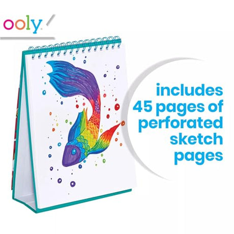 OOLY Sketch and Show Standing Sketchbook with 45 Large 10.5 x 8" Pages, Perforated to be Easily Removed, 120 GSM/ 32lb, Perfect for Markers, Colorerd Ooly