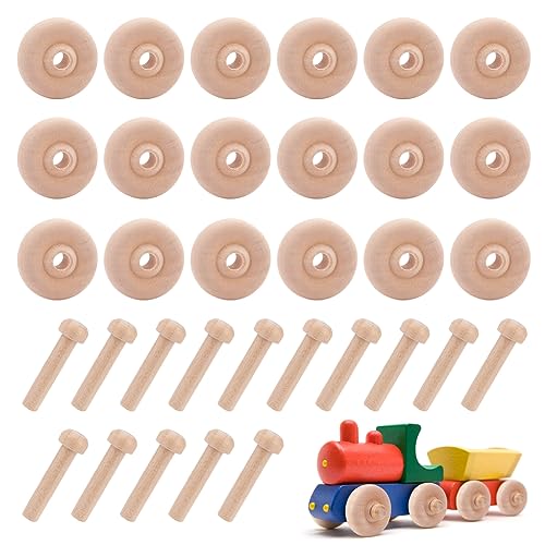 OLYCRAFT 50Pcs 1.2x0.5 Inch Wooden Craft Wheels with 50Pcs 1.2 Inch Wooden Sticks Unfinshed Wooden Wheel Small Wood Wheels Flat Wooden Craft Wheels OLYCRAFT