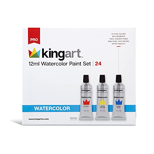 KINGART Watercolor Paint, 12ml Tubes, Set of 24 - WoodArtSupply