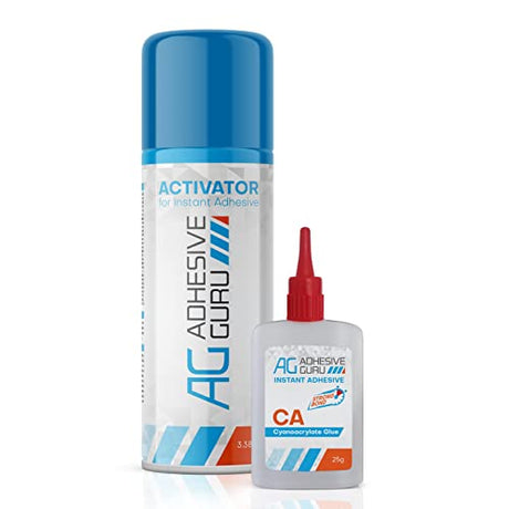 Adhesive Guru CA Glue with Activator Woodworking (0.9 oz - 3.38 fl oz) Ca Glue for Woodworking, Cyanoacrylate Glue and Activator ag adhesive guru