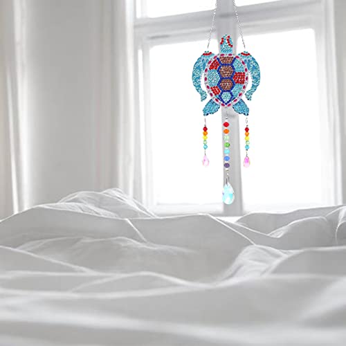 5D Diamond Painting Animal Wind Chimes, Sea Turtle Diamond Paint by Number Kits Hanging Pendant with Chain for Home Wall Window Decor, Adults Kids Bairdish