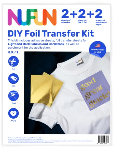 Nufun Activities Foil Transfer Sheets 8.25" x 11" Kits for Arts and Crafts Gold