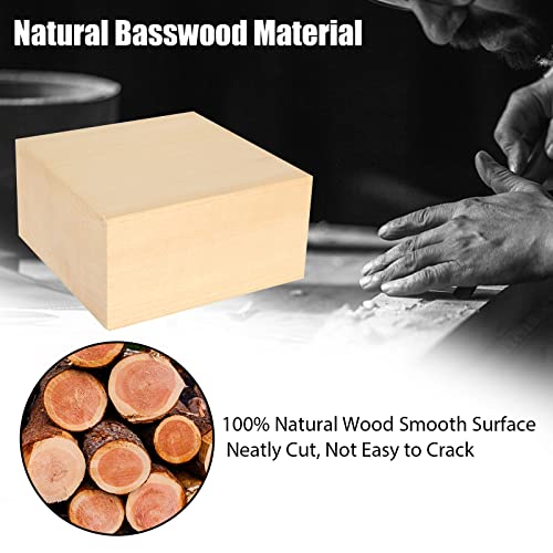 CertBuy 8 Pack Basswood Carving Blocks 4x4x2 Inch, Large Basswood Blocks for Carving and Crafts, Unfinished Wood Blocks for Crafts, Wood Blanks DIY - WoodArtSupply