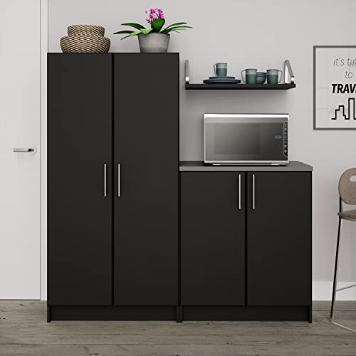 Prepac Elite Functional 2-Piece Garage Cabinets and Storage System Set J, Simplistic Garage Closet Shop Cabinets 16" D x 64" W x 65" H, Black, Prepac