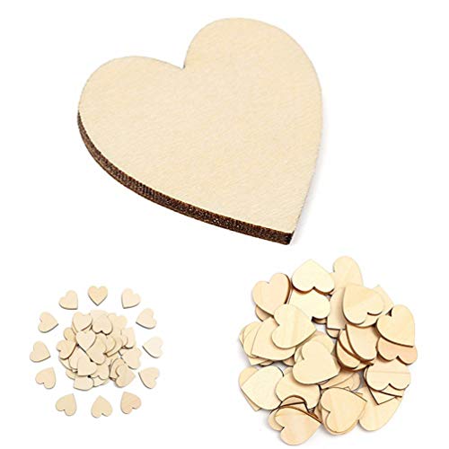 Vosarea 50pcs Wooden Hearts Slices Blank Unfinished Wooden Discs Cutout Pieces Embellishments for Scrapbooking Wedding Table Scatter DIY Arts Craft VOSAREA