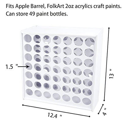 SANFURNEY 49 Holes Craft Paint Storage Organizer Vertical Paint Rack Stand for Apple Barrel, Folkart -2oz Craft Paints, Wall-mounted