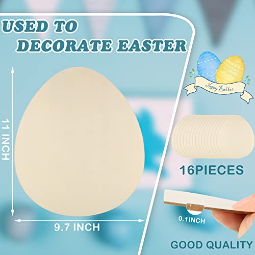 16 Pieces Large Easter Egg Cutout Unfinished Easter Egg Cutout Easter Wooden Cutouts Easter Decoration for Easter Crafts, 11 x 9.7 Inch