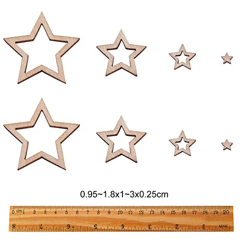 KitBeads 100pcs Random Hollow Star Shape Unfinished Wooden Embellishment Pieces Mixed Sizes Wood Star Cutouts Laser Cut Star Ornaments for Crafts