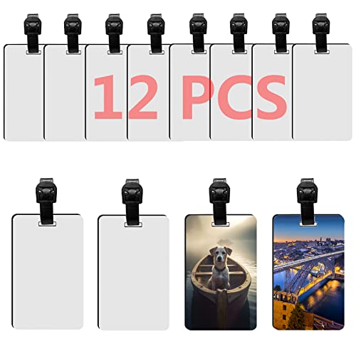 12 pcs Sublimation Luggage tag Blanks White Blank Travel Bag Baggage Tags with Strap Double Sided MDF Suitcase Label Tag with Slots 