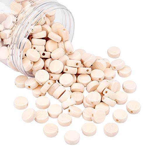 PandaHall 200pcs Natural Flat Wood Beads, 12.5mm(1/2 Inch) Wood Coin Beads Unfinished Round Wooden Slices Wooden Beads for Jewelry Craft Making PH PandaHall