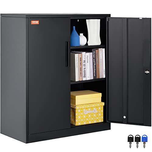 VEVOR Metal Storage Cabinet with 2 Magnetic Doors and 2 Adjustable Shelves, 200 lbs Capacity per Shelf, Locking Steel Storage Cabinet, 42'' Metal VEVOR
