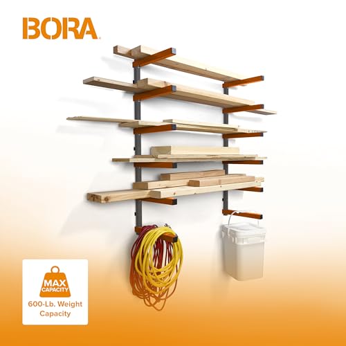 Bora Wood Organizer and Lumber Storage Metal Rack with 6-Level Wall Mount – Indoor and Outdoor Use, In Orange | PBR-001 - WoodArtSupply