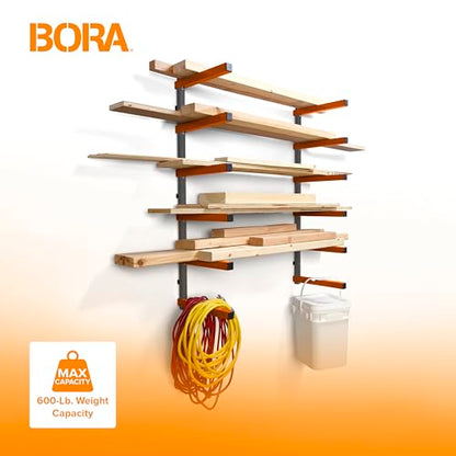 Bora Wood Organizer and Lumber Storage Metal Rack with 6-Level Wall Mount – Indoor and Outdoor Use, In Orange | PBR-001 - WoodArtSupply