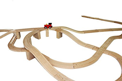 JOYIN 62 Pieces Wooden Train Track Set, Including 1 Thomas Magnetic Toy Train, Wooden Railway Set Compatible with Versatile Brands, Birthday Holiday
