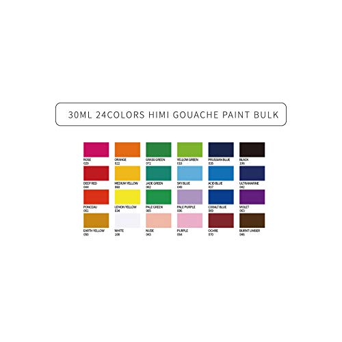 HIMI Gouache Paint Set, 24 Colors Guasha Paint for Canvas Watercolor Paper  with 3 Brushes & Palette,30ml Jelly Cup Design, Non Toxic, Perfect for