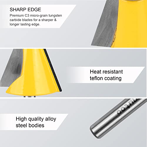 Exqutoo 3 Piece Chamfer Router Bit Set Kit, 1/4" Shank, 15, 22.5, 30 Degree Cutting Angle, 1" Cutting Length - WoodArtSupply