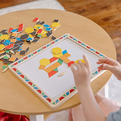 Melissa & Doug Deluxe Wooden Magnetic Pattern Blocks Set - Educational Toy With 120 Magnets and Carrying Case, Multi-color, 1 EA - WoodArtSupply