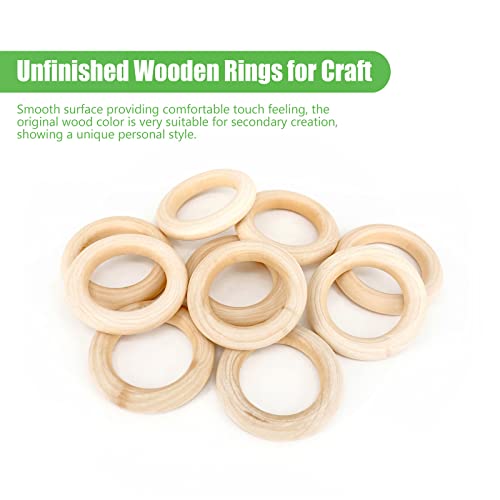 50 PCS Unfinished Wooden Rings for Crafts, Natural Wood Rings for DIY Without Paint, Wooden Rings for Macrame, Jewelry Making 55mm/2.2inch