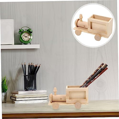 STOBOK 2pcs DIY Train Pen Holder Wooden Trains Tools Wood Unfinished Wooden Wooden Car Unfinished Blank Pen Cup DIY Blank Pen Container DIY Graffiti - WoodArtSupply