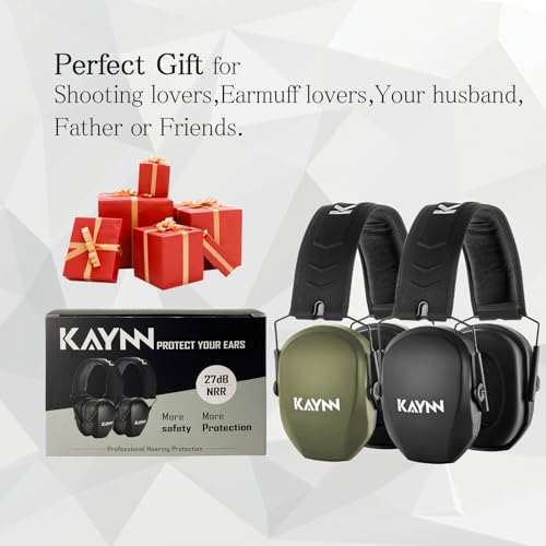 KAYNN 018 Ear Protection 2 Pack Hearing Protection for Shooting Gun Range,27dB NRR Noise Cancelling Safety Ear Muffs for Shooting KAYNN
