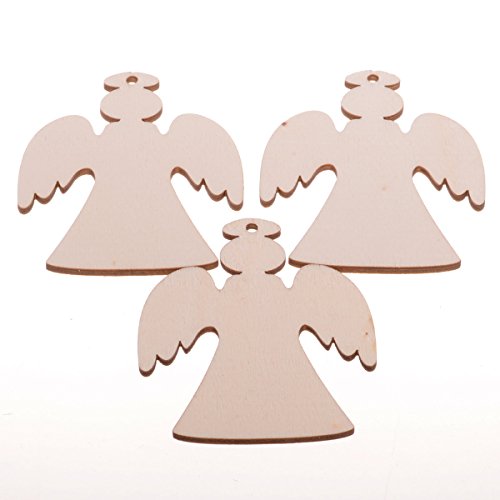 Christmas Wooden Crafts Hanging Ornaments Christmas Tree Decoration Unfinished Wood Cutouts for DIY Blank Slices to Paint (10PCs Angel Style)