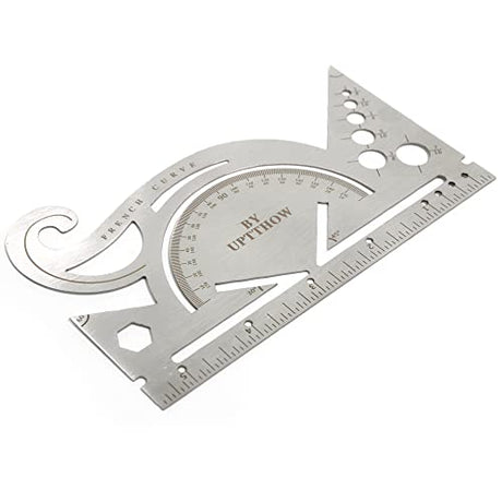 UPTTHOW Leather Tools French Curve Protractor Triangles Andcircle Gauge All-in-one Combine Tool Multifunctional Stainless Steel Ruler for UPTTHOW