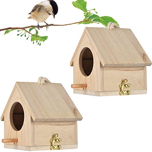 Wren Bird House, Pack of 2 Hanging Birdhouse for Outside, Wooden Nests Box Garden Patio DIY Decorative for Swallow Sparrow Hummingbird Finch Throstle