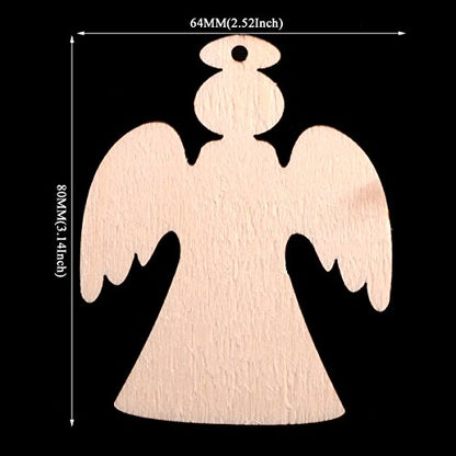 Christmas Wooden Crafts Hanging Ornaments Christmas Tree Decoration Unfinished Wood Cutouts for DIY Blank Slices to Paint (10PCs Angel Style)