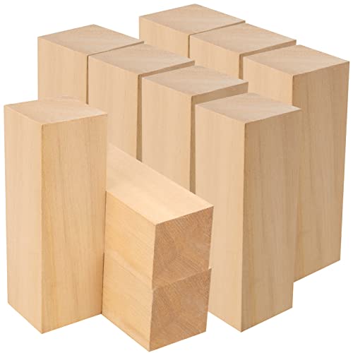 MANCHAP 10 Pack 6 x 2 x 2 Inch Basswood Carving Blocks, Soft Solid Unfinished Wood Whittling Blocks, Basswood Square Wood Blocks for Carving and MANCHAP