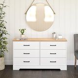 Prepac Rustic Ridge 6 Drawer Dresser, 18.25" D x 53.25" W x 28.5" H, White & Oak Prepac