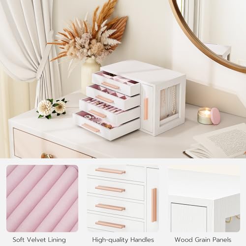 HOOBRO Jewelry Box for Women, Wooden Jewelry Organizer with Transparent Window, 4-Layer Jewelry Organizer Box, Jewelry Holder Organizer for Earrings, - WoodArtSupply