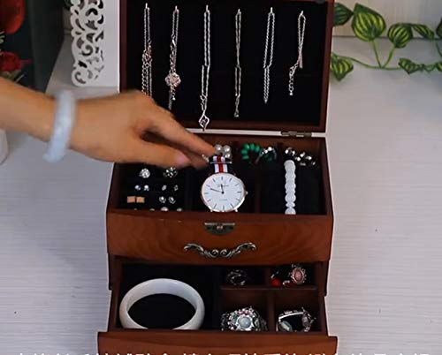 E-isata Solid Wooden Jewellery Box Jewelry Storage Box Organizer for Earring Bracelet Gift for Women Girlfriend Birthday Aniversary (Middle)