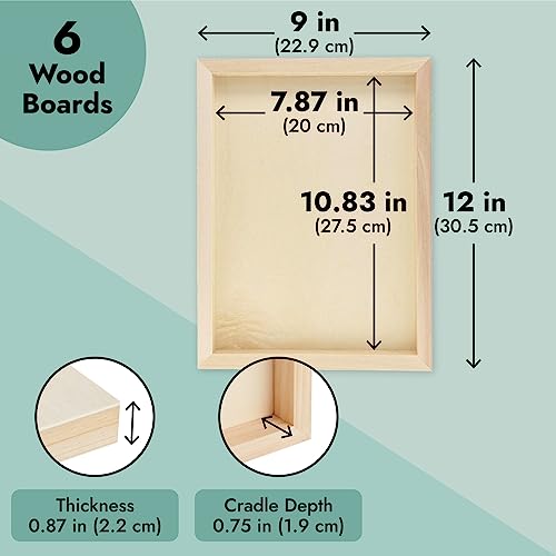 6 Pack Unfinished 9x12 Wooden Canvas Boards for Painting, Crafts, Blank Deep Cradle (0.87 Inches Thick) - WoodArtSupply