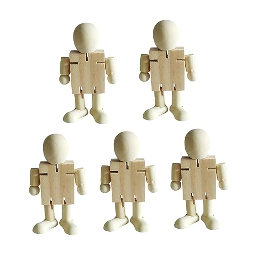 COHEALI 5pcs White Embryo Robot Wood Robot Figure Unfinished Peg Dolls Kids Painting Art Crafts Natural Ornaments Peg People Kit Wood Doll Figures