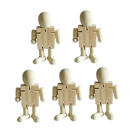 COHEALI 5pcs White Embryo Robot Wood Robot Figure Unfinished Peg Dolls Kids Painting Art Crafts Natural Ornaments Peg People Kit Wood Doll Figures COHEALI