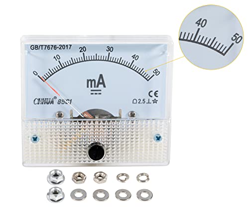 Cloudray Ammeter Gauge DC 0-50mA Analog Current Panel 85C1 2.5 Accuracy for Auto Circuit Measurement Tester (DC 50mA) Cloudray