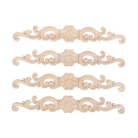 BESPORTBLE 4pcs Wood Carved Onlay Applique Unpainted Rose Flower Applique for DIY Craft Door Home Furniture Decoration BESPORTBLE