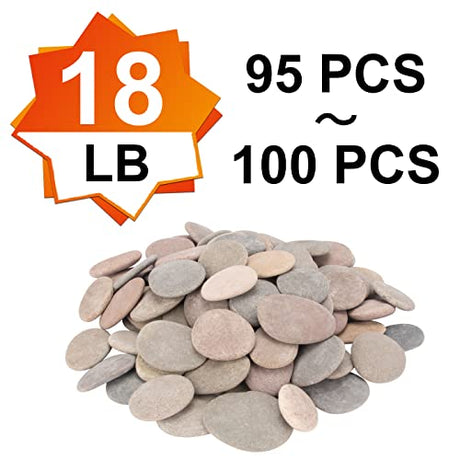[About 95 PCS - 100 PCS](18 Pounds) Painting Rocks,River Rocks,2.2"-3.5" Craft Rocks,Flat Rocks,DIY Stones,Smooth Rocks,Rock Painting,Rocks for Arts CFKJ