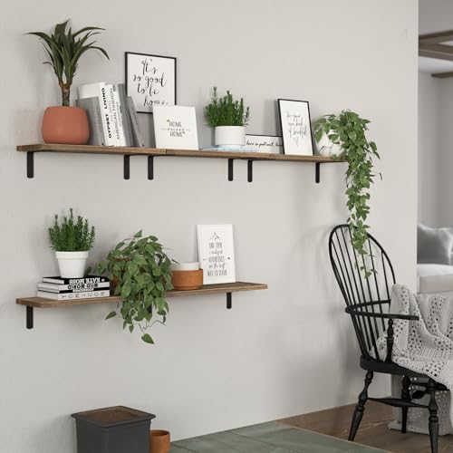 DOLLFIO Floating Shelves, 5 Sets Wall Shelves, Wood Floating Shelves for Bedroom Wall Décor, Wall Mounted Floating Bathroom Shelf for Storage, - WoodArtSupply