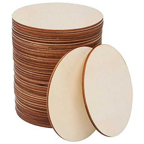 CBTONE 50 Pcs Unfinished Wood Pieces Circles 4 Inch Round Blank Wood Natural Wooden Round Cutouts for DIY Crafts, Painting, Staining, Carving, - WoodArtSupply