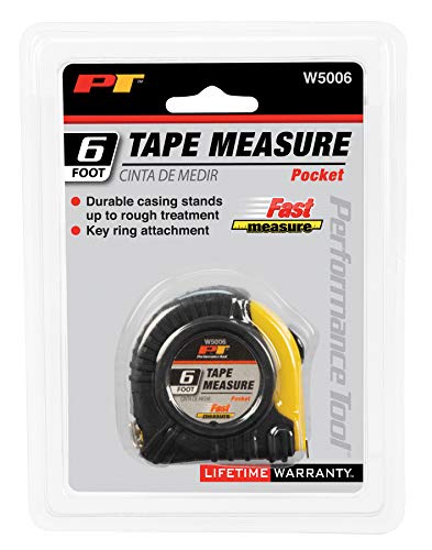 Performance Tool W5006 Pocket Size Tape Measure with Key Ring Attachment - Durable Casing for Rough Treatment Performance Tool