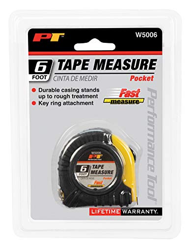Performance Tool W5006 Pocket Size Tape Measure with Key Ring Attachment - Durable Casing for Rough Treatment
