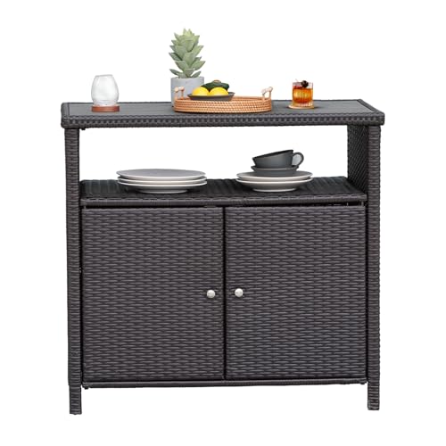 Grand Patio Dylan Wicker Storage Cabinet - Versatile Indoor & Outdoor Waterproof Bar Table with Doors and Shelves - WoodArtSupply