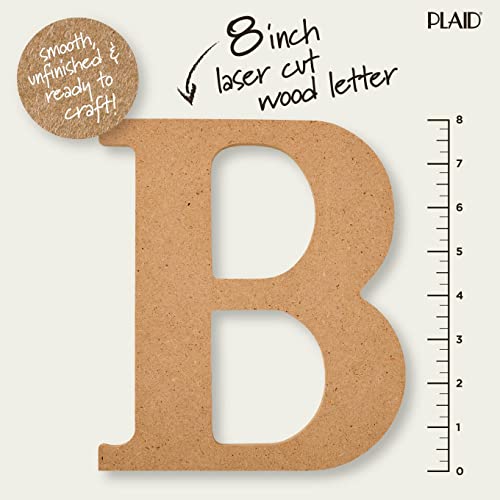 Plaid Wood Unfinished Letter, 8" Wooden Surface Perfect for DIY Arts and Crafts Projects, 63581, 8 inch